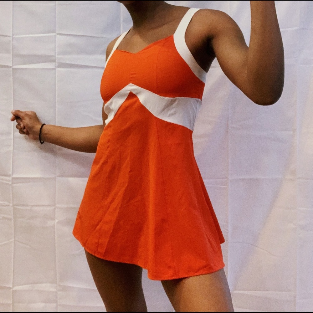 Orange 🍊 & cream short flare dress